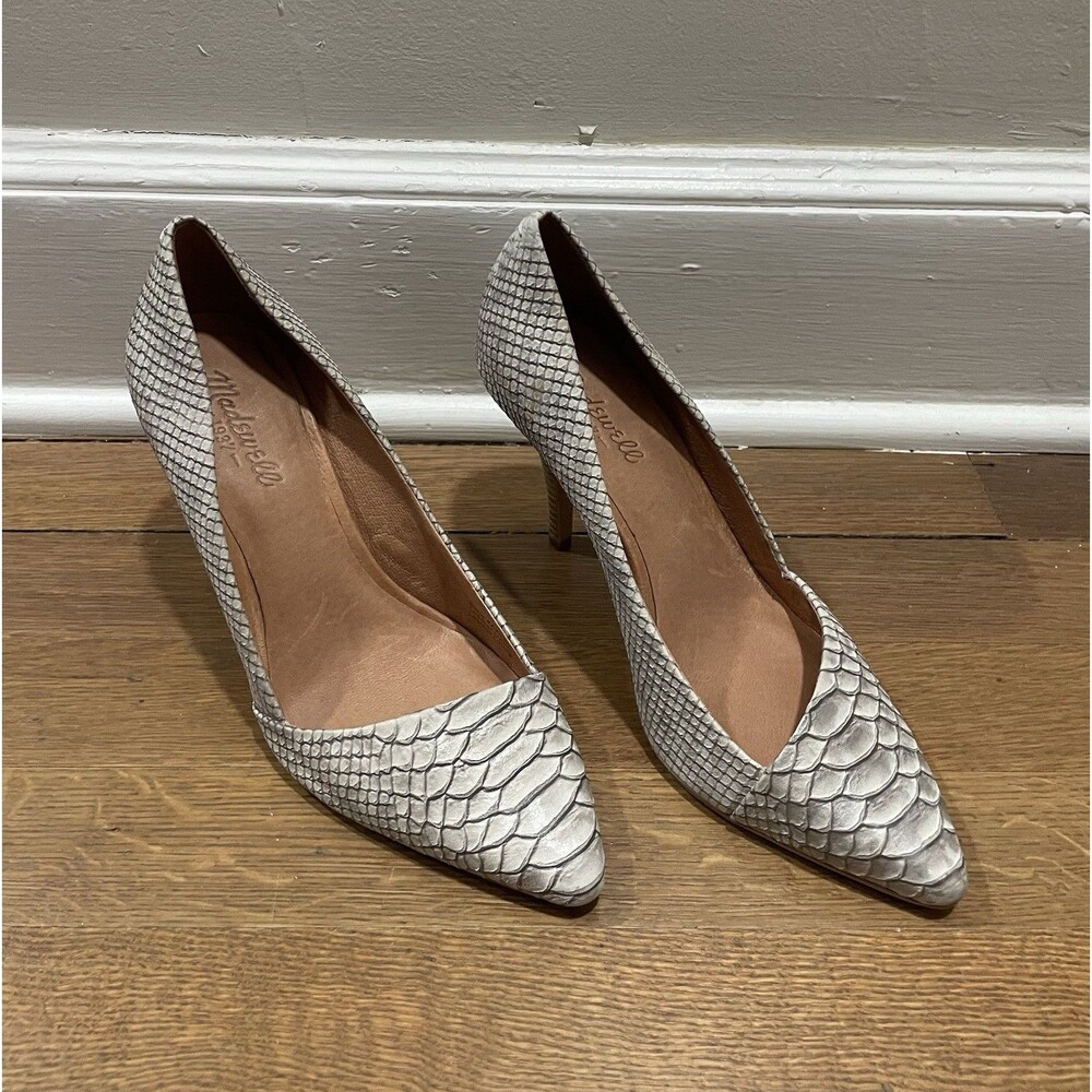 Madewell Gray Heels D’Orsay Pumps Shoes Snake Skin Reptile Print Women’s Sz 9